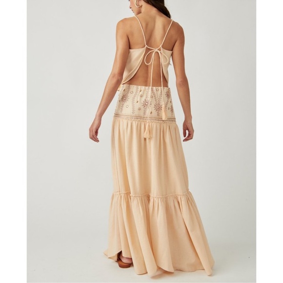 Free People Crystal Cove Linen Embellished Top & MIDI Skirt Set L - Picture 4 of 10